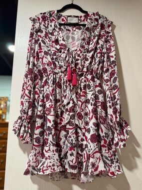 ALEXIS Pink & Burgundy Floral Ruffled Mini Dress Size Medium